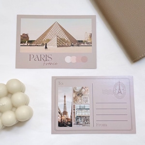 Lot de 2 cartes d'agenda imprimées l Esthétique minimale l Thème du voyage neutre l Inspiration parisienne française l Conception de cartes postales