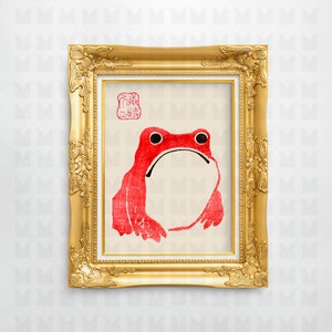 Japanese Matsumoto Hoji Frog, Japanese Woodblock Print, Japanese Frog, Japanese Frog Print, Red, Unimpressed Frog, Digital Download, Gift