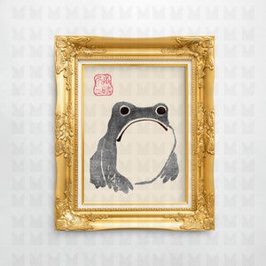 Japanese Matsumoto Hoji Frog, Japanese Woodblock Print, Japanese Frog, Japanese Frog Print, Black, Unimpressed Frog, Digital Download, Gift