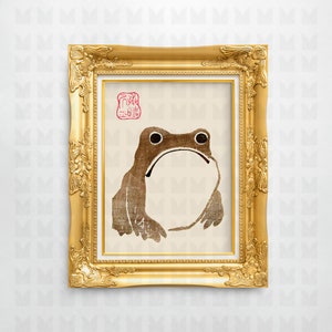 Japanese Matsumoto Hoji Frog, Japanese Woodblock Print, Japanese Frog, Japanese Frog Print, Brown, Unimpressed Frog, Digital Download, Gift