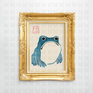 Japanese Matsumoto Hoji Frog, Japanese Woodblock Print, Japanese Frog, Japanese Frog Print, Blue, Unimpressed Frog, Digital Download, Gift