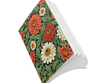 Vintage Floral Pattern Journal | Red and Cream Dahlias on Dark Green