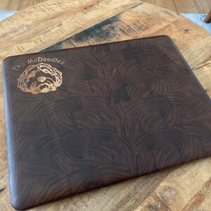 End Grain Walnut Cutting Board with a Dog Inlay