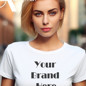 White Tshirt Mockup T-shirt Mock-up Blonde Model Mockup Shirt Mock Up Styled Stock Photo Sublimation mockup Tee MockUp JPG Download