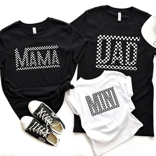 Checkered Mama Dad Mini Trendy Family Matching Tshirt, Checkered Retro Mama Dad Mini Family Tee, Checkered Family Matching Sweater