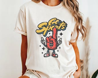 Comfort Colors® Funny Retro Go Sports Foam Finger Mascot Shirt, Funny Women Shirt, Retro Go Sports Tee, Cute Women Gift, Funny Women Gift