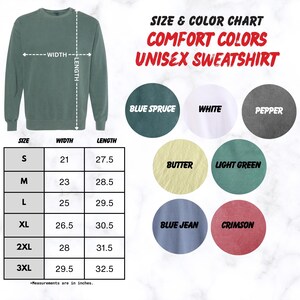 the size and color chart for comfort colors unisex sweatshirt