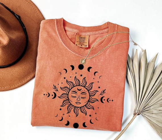 Comfort Colors® Cute Celestial Sun And Moon Mystic Tshirt, Mystic Girly Shirt, Girly Gift, Trendy Mystical Gift, Cute Women Gift