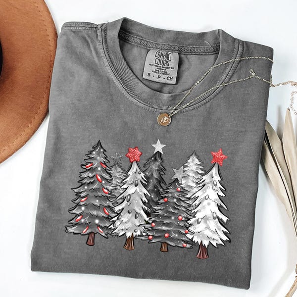 Comfort Colors® Cute Christmas Tree Shirt, Cute Comfort Colors Xmas Tree T-Shirt, Popular Women Christmas Gift, Girly Xmas Gift