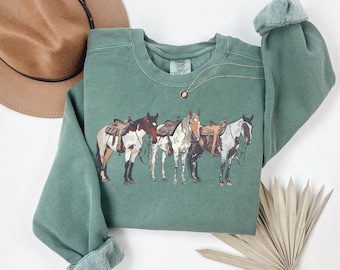 Comfort Colors® Western Horses Sweatshirt, Cute Western Horses Shirt, Horse Lovers Holiday Gift, Trendy Western Gift, Cute Women Gift