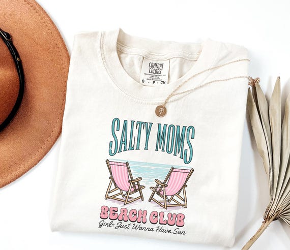 Comfort Colors® Popular Salty Moms Beach Club Summer Shirt, Cute Summer Mother Shirt, Cute Summer Gift, Mom Summer Gift