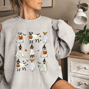 Cute Ghost Dogs Sweatshirt, Halloween Women Crewneck Sweater, Dog Lovers Halloween Gift, Ghost Dogs Shirt, Cute Women Halloween Gift