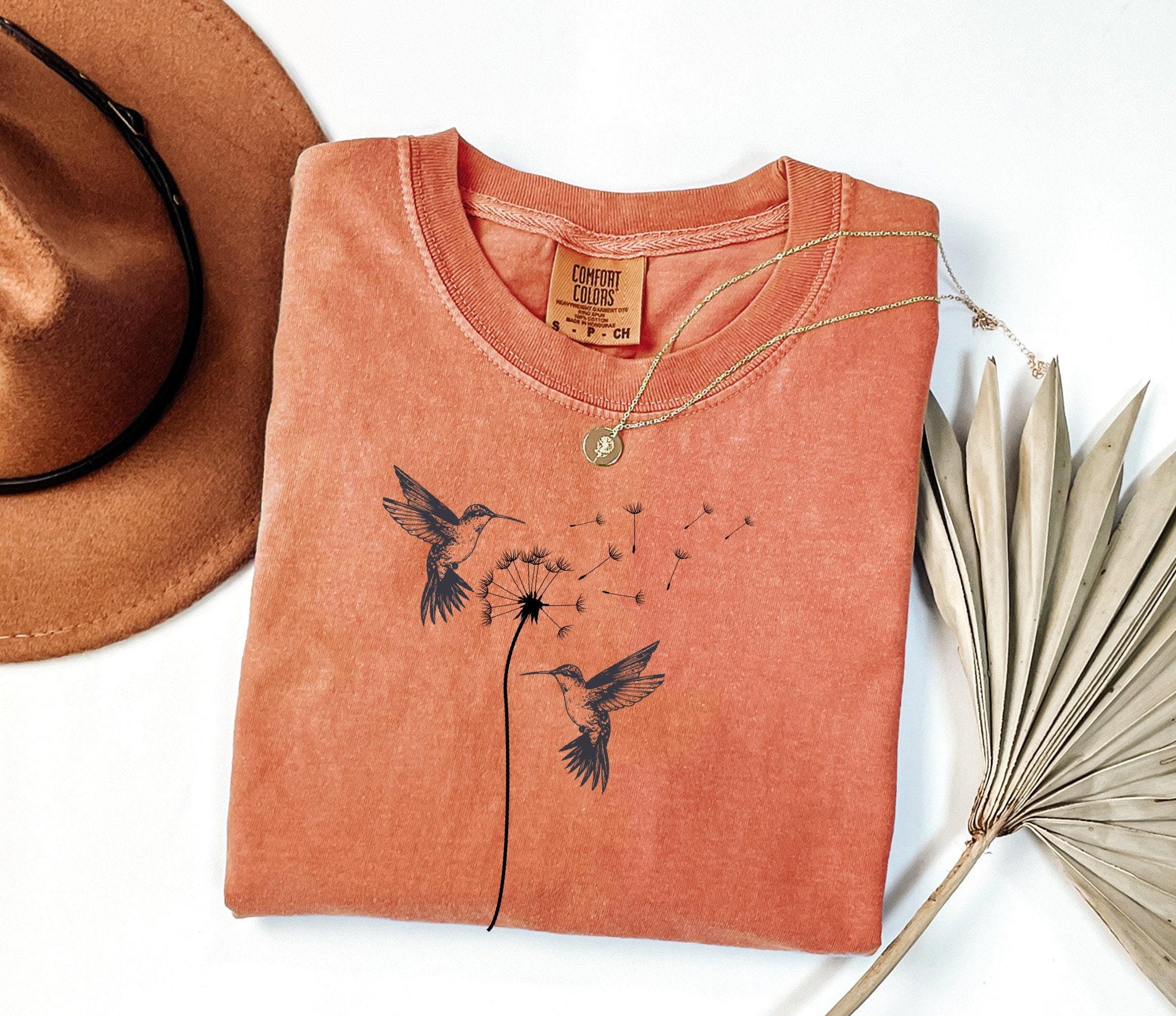Comfort Colors® Cute Dandelion Hummingbird T-Shirt, Cute Hummingbird Dandelion Shirt, Nature Lovers Tee, Cute Women Gift