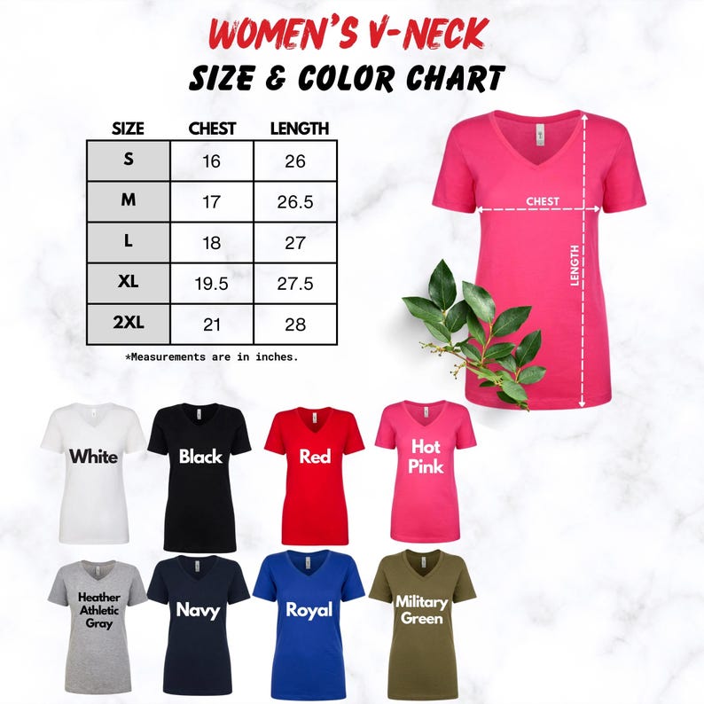 women's v - neck t - shirt size and color chart