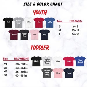 the size and color chart for a toddler's t - shirt