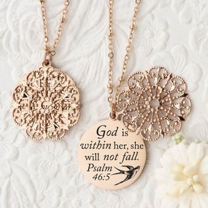 God is within her she will not fall Psalm 46:5 Bible Verse Necklace Christian Jewelry Christian Gifts Faith Necklace Scripture Necklace