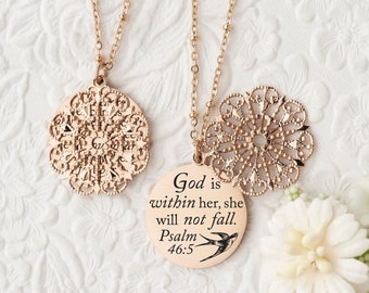 God is within her she will not fall Psalm 46:5 Bible Verse Necklace Christian Jewelry Christian Gifts Faith Necklace Scripture Necklace