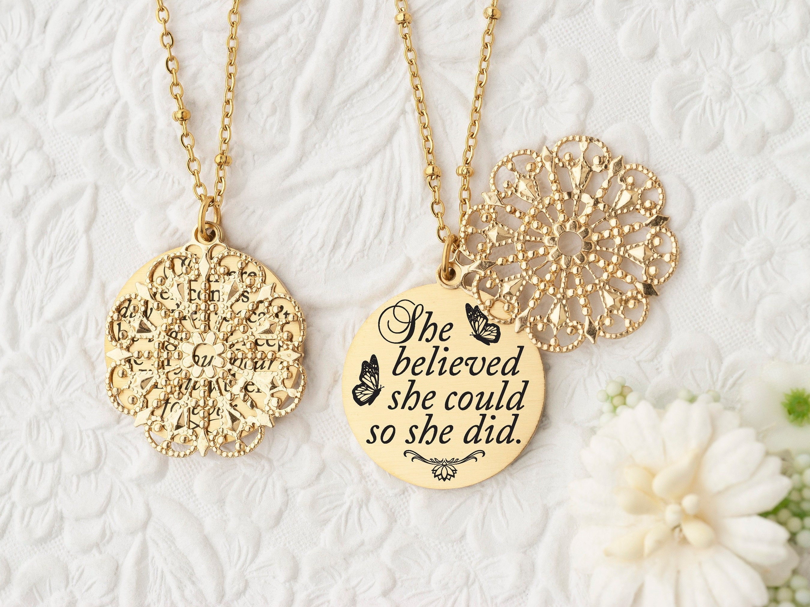She believed she could so she did Necklace Inspirational Graduation Gift Quote Necklace College Gift Back to School Inspirational Jewelry