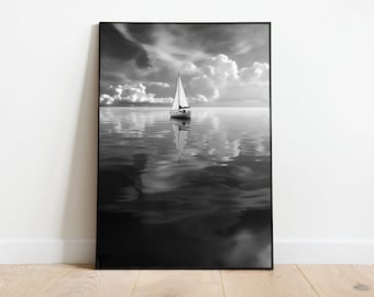 Sail Boat, Wall Art, Modern, Ocean Wall Art Prints, Printable Wall Art, Coastal Decor, Coastal, Nautical, Sailboats, Black and White