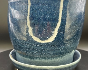 Hand thrown ceramic pot with saucer