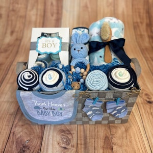 Deluxe Baby Boy Gift Basket/New Baby Gift Basket/Baby Shower Gift/Welcome Baby Gift/Baby Gift Basket/Baby Gift with Blanket &Toy/Baby Basket