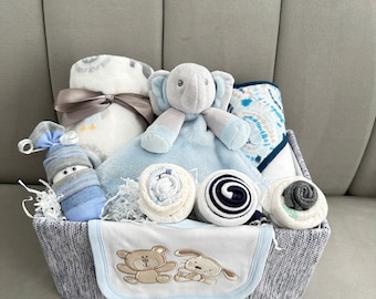 Baby Boy Gift Basket/New Baby Gift Basket/Baby Shower Gift/Welcome Baby Gift/Baby Gift Basket/Mommy to be Gift/Baby Basket with Blanket