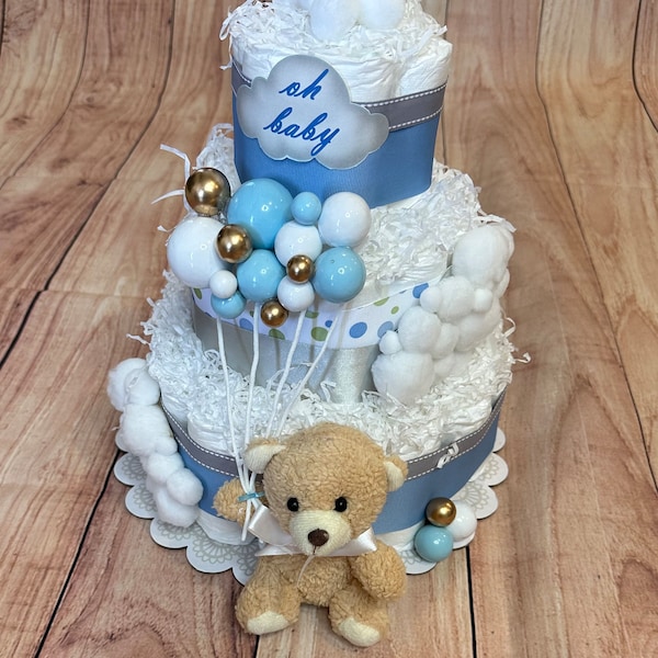 Baby Boy Diaper Cake/3 Tier Diaper Cake/Baby Boy Gift/Baby Shower Gift/Newborn Gift/Diaper Cake/Baby Shower Centerpiece