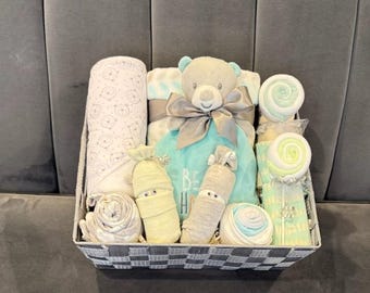 Baby Neutral Gift Basket/New Baby Gift Basket/Baby Shower Gift/Welcome Baby Gift/Baby Gift Basket/Baby Basket & Toy/Baby Basket with Blanket