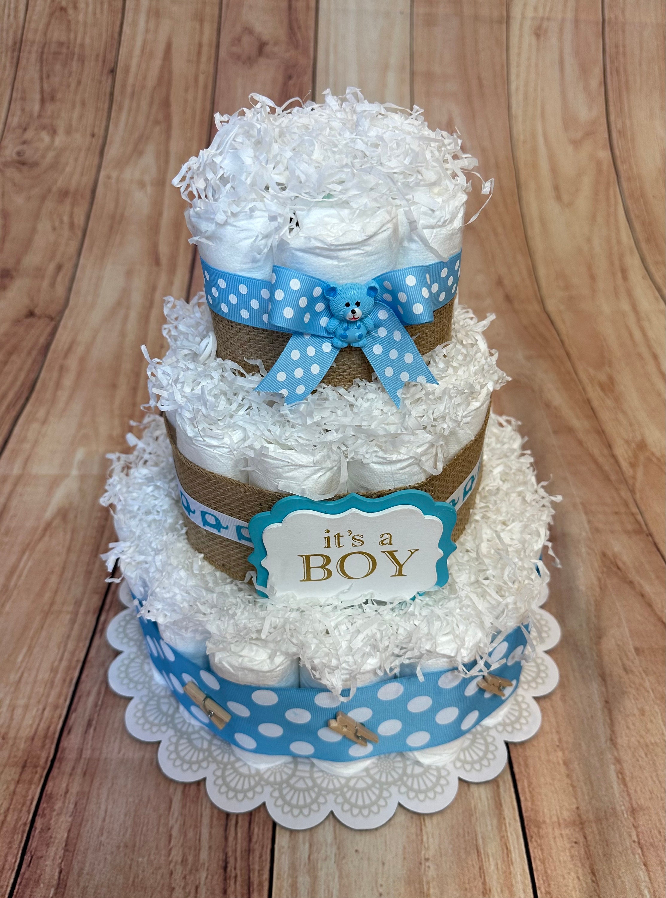 3-tier Baby Boy Diaper Cake: Shower Centerpiece Gift - Etsy