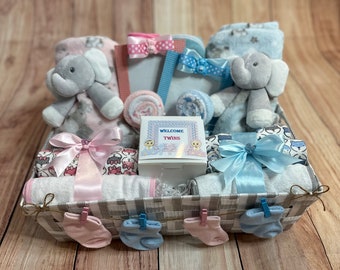 Baby Twins Gift Basket/Boy & Girl Twins Gift Basket/Unique Twins Gift/Baby Twins Gift/NewBorn Baby Gift Basket/Twins Gift Basket/Baby Gift