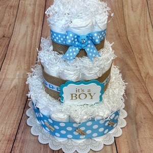 Baby Boy Diaper Cake/3Tier Diaper Cake/Baby Boy Gift/Baby Shower Gift/Newborn Gift/Diaper Cake/Baby Shower Centerpiece/Baby Girl Diaper Cake