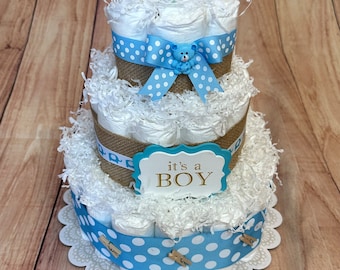 3-Tier Baby Boy Diaper Cake: Shower Centerpiece Gift