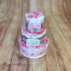 Baby Girl Diaper Cake/3Tier Diaper Cake/Baby Boy Gift/Baby Shower Gift/Newborn Gift/Diaper Cake/Baby Shower Centerpiece/Baby Boy Diaper Cake
