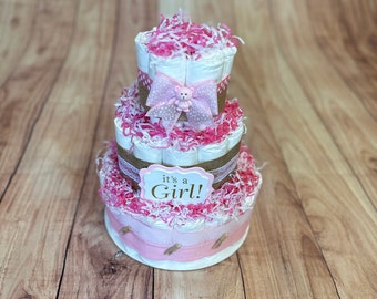 3-Tier Diaper Cake: Baby Shower Centerpiece, Newborn Gift