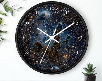 Reloj de pared Nebula, Pilares de la Creación, Arte de la Nebulosa del Águila, Foto de la Nebulosa del Hubble, Silencioso, 25 cm, Marco negro, Envío gratis