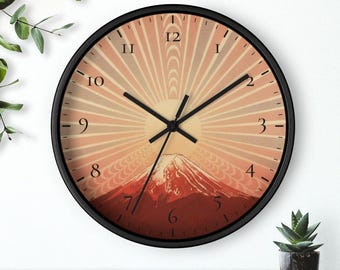 Reloj de pared Fuji rojo, arte japonés de grabado en madera, impresión del Monte Fuji, reloj de arte Ukiyo-e, silencioso, 25 cm, envío gratis.