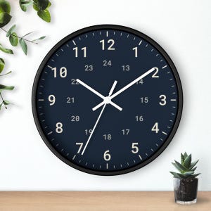 Marineblaue 24-Stunden-Militärwanduhr, geräuschlos, 25 cm (10 Zoll), Holzrahmen, Einzugsgeschenk