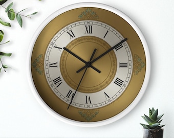 Reloj de pared de latón de caja larga, esfera con anillo de capítulos antiguo, decoración ornamentada estilo abuelo, silencioso, 25 cm (10 pulgadas)