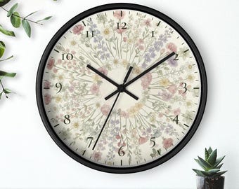 Reloj de pared con flores de nacimiento, diseño de ramo botánico, flores del mes de nacimiento, reloj de regalo floral, silencioso, 25 cm, envío gratis.