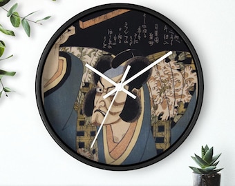 Reloj de pared Ichikawa Danjūrō ​​VII como Arajishi Otokonosuke, silencioso, 25 cm, marco de madera, envío gratis.