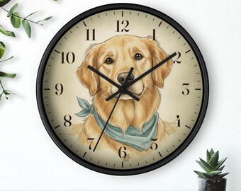 Reloj de pared Golden Retriever, retrato de perro, decoración de perro en acuarela, regalo para amantes de los perros, silencioso, 25 cm, envío gratis.