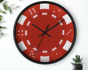 Reloj de pared con fichas de póquer / Reloj decorativo con temática de casino para salas de juego y entusiastas del póquer