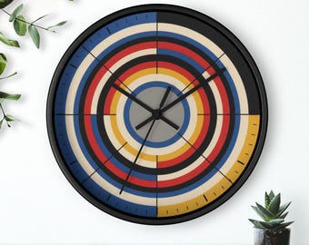 Reloj de pared Bauhaus, arte geométrico abstracto, decoración moderna de mediados de siglo, regalo para amantes del diseño, silencioso, 25 cm, envío gratis.