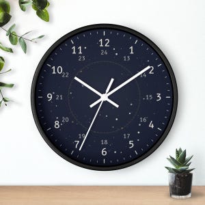 24 Hour Wall Clock, 24 Hour Clock, Military Time Clock, 24 Hour Dial, Silent Non-Ticking, 10 Inch, Black Frame