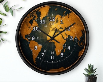 Reloj de pared con mapa del mundo, arte de mapa vintage, reloj decorativo de viaje, regalo para trotamundos, silencioso, 25 cm, envío gratis
