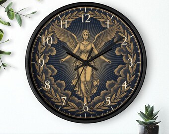 Reloj de pared de mitología griega, grabado clásico, reloj de diosa alada, regalo mitológico, silencioso, 25 cm, envío gratuito.