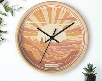 Reloj de pared del Parque Nacional Badlands, silencioso, 25 cm, marco de madera, envío gratuito.