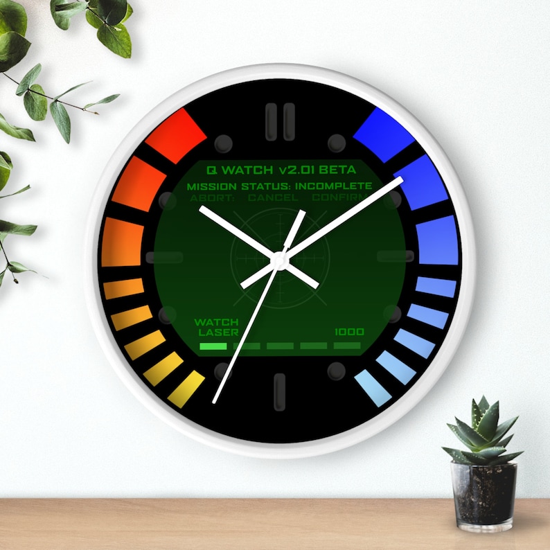 Reloj de pared estilo James Bond Goldeneye 007: reloj único, silencioso y fácil de instalar. Decoración perfecta con temática de espías para el hogar o la oficina White