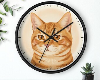 Reloj de pared clásico Ginger Tabby, silencioso, 25 cm, marco de madera, envío gratis.