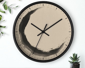 Reloj de pared Japandi, arte minimalista Enso, decoración zen neutra, regalo minimalista moderno, silencioso, 25 cm, envío gratis.
